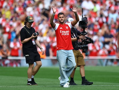 Arsenal new signing Bruno Guimaraes is presented to the fans. Reuters