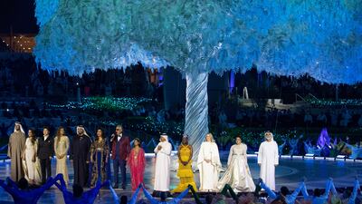 At the centre of the stage during the Expo 2020 Dubai opening ceremony rose a huge silver and white ghaf tree. Photo: Expo 2020 Dubai