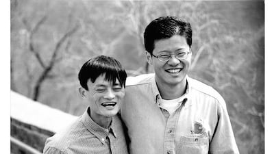 The young Jack Ma, in his pre-Alibaba days, acted as a tour guide for the Yahoo co-founder Jerry Yang when the latter visited China. Courtesy Heather Killen