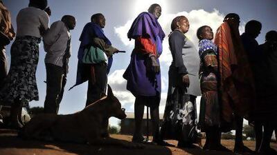 Masaai line up to vote in a general election in Ilbissil, Kenya, on Monday. Riccardo Gangale / AP Photo