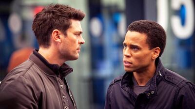 John Kennex (Karl Urban), left, and his android foil Dorian (Michael Ealy) in Almost Human. Liane Hentscher / AP / FOX