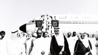 Sheikh Zayed, centre left, in Saudi Arabia for the Hajj pilgrimage on October 27, 1979. Courtesy Aletihad