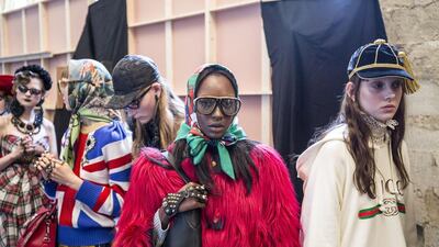 Behind the scenes: models wait in line for the show to start. Courtesy Gucci