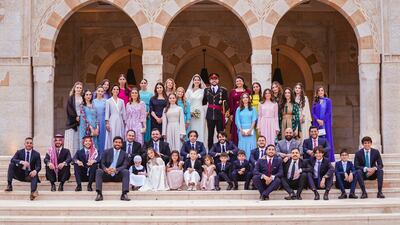 The newlyweds pose for a family picture in Amman. Reuters