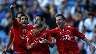 Mario Martinez Rubio, left, scored the only goal in a victory over Barcelona on the opening day of the 2008/09 La Liga season that marked Pep Guardiola's first match in charge of Barcelona. AP Photo