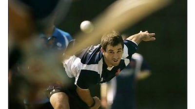 File photo of Netherlands' Ryan Ten Doeschate bowling during a practice session in Mohali last week. Rajanish Kakade / AP Photo