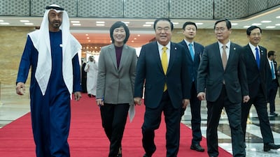Sheikh Mohamed bin Zayed arrives at the National Assembly Building.