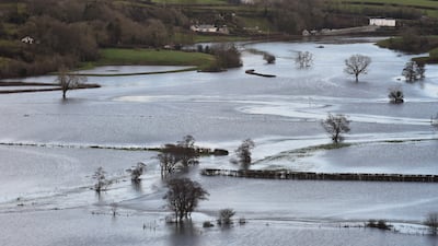 Flooded fields are seen after Storm Christoph hit Wales, bringing torrential rain and floods, January 21, 2021. Reuters