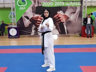 Nagham Abu Samra competed at the 2019-2020 Palestinian Karate Championship. Photo: Mohammad Abu Samra
