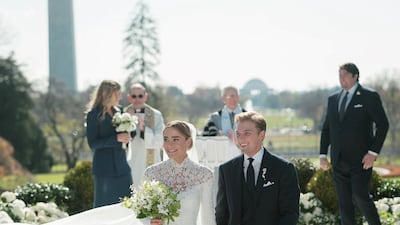 The bride and groom both wore jewellery designed by Tiffany & Co. Photo: Corbin Gurkin