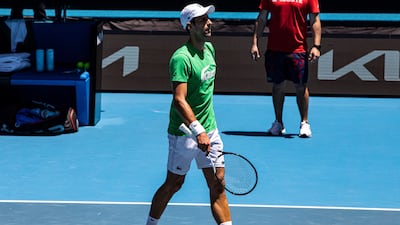 Novak Djokovic in action during a training session. EPA