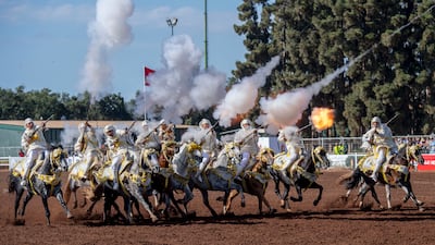 Horsemen at the 25th Hassan II Tbourida Trophy in Rabat, Morocco. Tbourida, Morocco's traditional equestrian art, was placed on Unesco's Representative List of the Intangible Cultural Heritage of Humanity in 2021, and the event runs until June 21. EPA