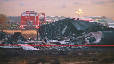 Debris is seen at the crash site in Georgia's Sighnaghi municipality on Tuesday night. AP