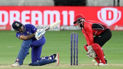 Suryakumar Yadav plays a shot during his unbeaten 68 as India beat Hong Kong in the Asia Cup match at Dubai International Cricket Stadium on Wednesday, August 31, 2022. All images by Pawan Singh / The National