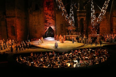 A performance of Othello as part of the Choregies d'Orange festival at Theatre Antique d'Orange, France. AFP