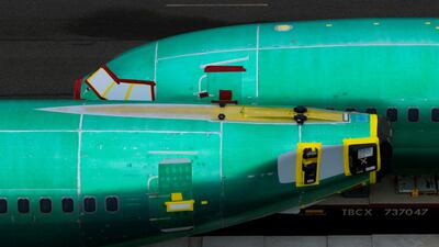 Boeing 737 Max fuselages sit on railcars during a strike by the company's factory workers in Seattle, Washington. Reuters