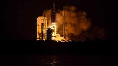 A photo made available by the NASA shows the United Launch Alliance Delta IV Heavy rocket launches NASA's Parker Solar Probe to touch the Sun. EPA/NASA