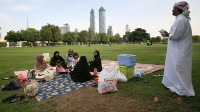 The Zakeri family spend the day at Safa Park to celebrate Eid. Mike Young / The National