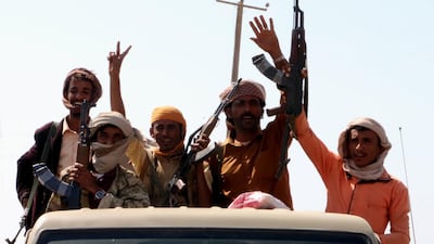 Armed members of Yemen's Saudi-backed forces celebrate after seizing a strategic town from the Houthi rebels in the western province of Hodeidah, Yemen, 11 December 2017. Stringer / EPA