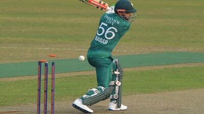 Pakistan's captain Babar Azam is clean bowled by Bangladesh's Mustafizur Rahman. AFP