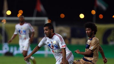 Ali Mabkhout, who has 11 goals this season, was unable to score against a feisty Dubai side on Saturday. Jazira's only goal came courtesy of an error from the home team's Saeed Kayed. Satish Kumar / The National