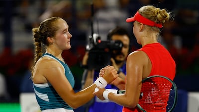Russia's Mirra Andreeva greets Denmark's Clara Tauson after winning the Dubai Tennis Championship final. Reuters