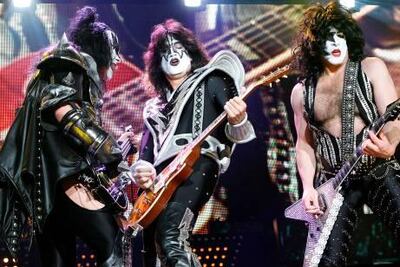 From left: Gene Simmons, Tommy Thayer and Paul Stanley of Kiss. Getty Images