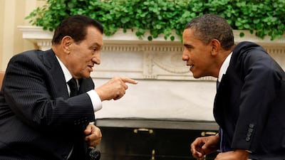 Former US President Barack Obama, right, meets Mubarak in the Oval Office of the White House in Washington September 1, 2010. Mubarak led Egypt for 30 years before stepping down amid mass protests in 2011. Reuters