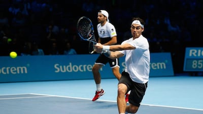 Simone Bolelli and Fabio Fognini of Italy in action in their men’s doubles match against Jamie Murray of Great Britain and John Peers of Australia. Getty Images