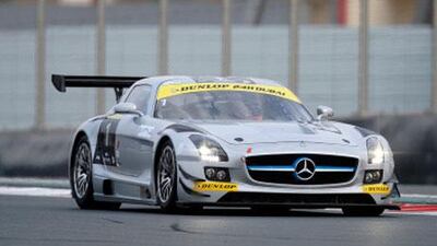 The Mercedes of Team Abu Dhabi by Black Falcon had to be rebuilt after a test crash but still managed to grab the pole for Friday's 24 Hours of Dubai at the Dubai Autodrome.