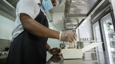 Food is prepared in a Talabat dark kitchen in the UAE.
