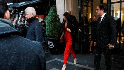 Amal Clooney exits the baby shower for Meghan, Duchess of Sussex, at the Mark Hotel in New York on February 20, 2019. Reuters