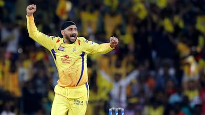 Chennai Super Kings' Harbhajan Singh celebrates the dismissal of Royal Challengers Bangalore captain Virat Kohli during the VIVO IPL T20 cricket match between Chennai Super Kings and Royal Challengers Bangalore in Chennai, India. AP Photo