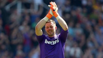 Jack Butland could be a target for Liverpool this summer following Stoke City's relegation . Dave Thompson/PA via AP