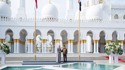 Sheikh Mohamed and Mr Widodo at the newly opened Sheikh Zayed Grand Mosque.