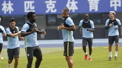 Players of Manchester City during a training session ahead of their International Champions Cup match at the Olympic Sports Center in Beijing, China, 24 July 2016. Rolex Dela Pena / EPA