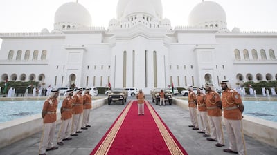 UAE Armed Forces Honour Guard participate in Eid Al Fitr prayers at the Sheikh Zayed Grand Mosque. Ryan Carter / Crown Prince Court - Abu Dhabi