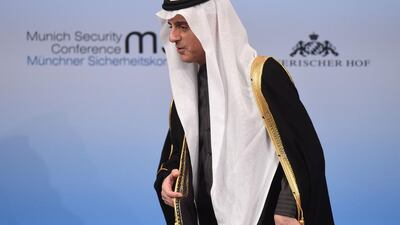 Saudi Foreign Minister Adel Al Jubeir walks to the podium to deliver a speech on the third day of the 53rd Munich Security Conference at the southern German city's Bayerischer Hof hotel on February 19, 2017. Christof Stache / AFP