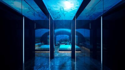 The undersea bedroom floor level sits five meters below sea level. Courtesy: Conrad Maldives
