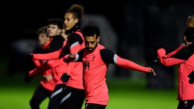 Liverpool star Mohamed Salah during a training session after testing negative for Covid-19 ahead of the Champions League Group D stage match against Atalanta. Getty