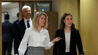 Estonian Prime Minister Kaja Kallas (L) and her Finnish counterpart Sanna Marin at the summit. EPA
