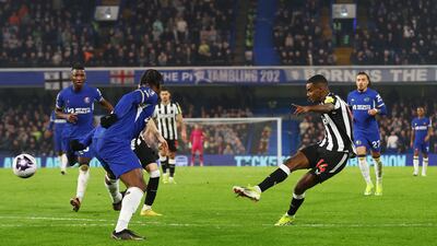 Alexander Isak shoots to score Newcastle's equaliser just before half time. Reuters