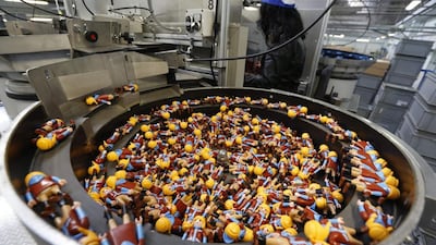 Playmobil figures are seen on the production line at the Playmobil Malta factory. Darrin Zammit / Reuters