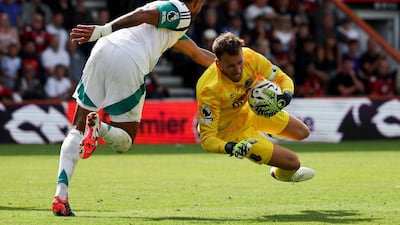 BOURNEMOUTH RATINGS: Not seriously troubled until the last half hour when he saved well from Joelinton, Burn and Guimaraes. No chance with the goal. Hauled down by the neck by Joelinton who should have been sent off. AFP