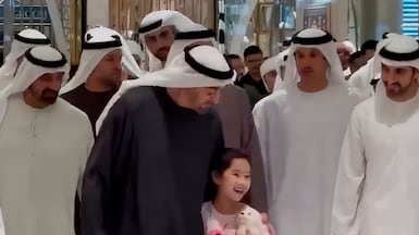 President Sheikh Mohamed greets a young girl at Dubai Mall on Monday evening. Photo: BRICS News