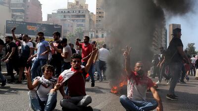 Lebanese protesters block a road during a protest in Beirut, Lebanon. Thousands of civil activists gathered in an anti-government protest against the poor economic situation. EPA