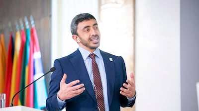 Sheikh Abdullah bin Zayed speaking in Bulgaria. Wam