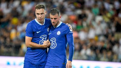 Chelsea's Mason Mount celebrates scoring with Harvey Vale. Gettty