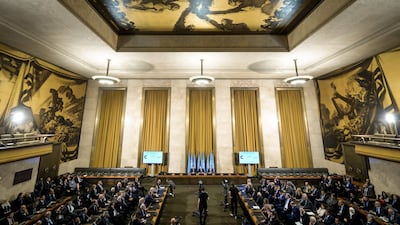 General views during a ceremony to mark the opening of a meeting of the Syria constitution-writing committee on October 30, 2019 at the United Nations Offices in Geneva. AFP