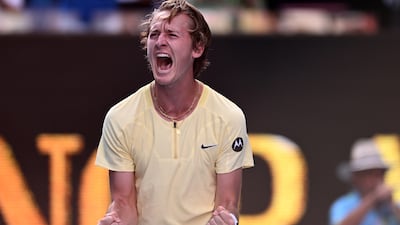 Sebastian Korda celebrates his fourth round win over Hubert Hurkacz at the 2023 Australian Open. EPA